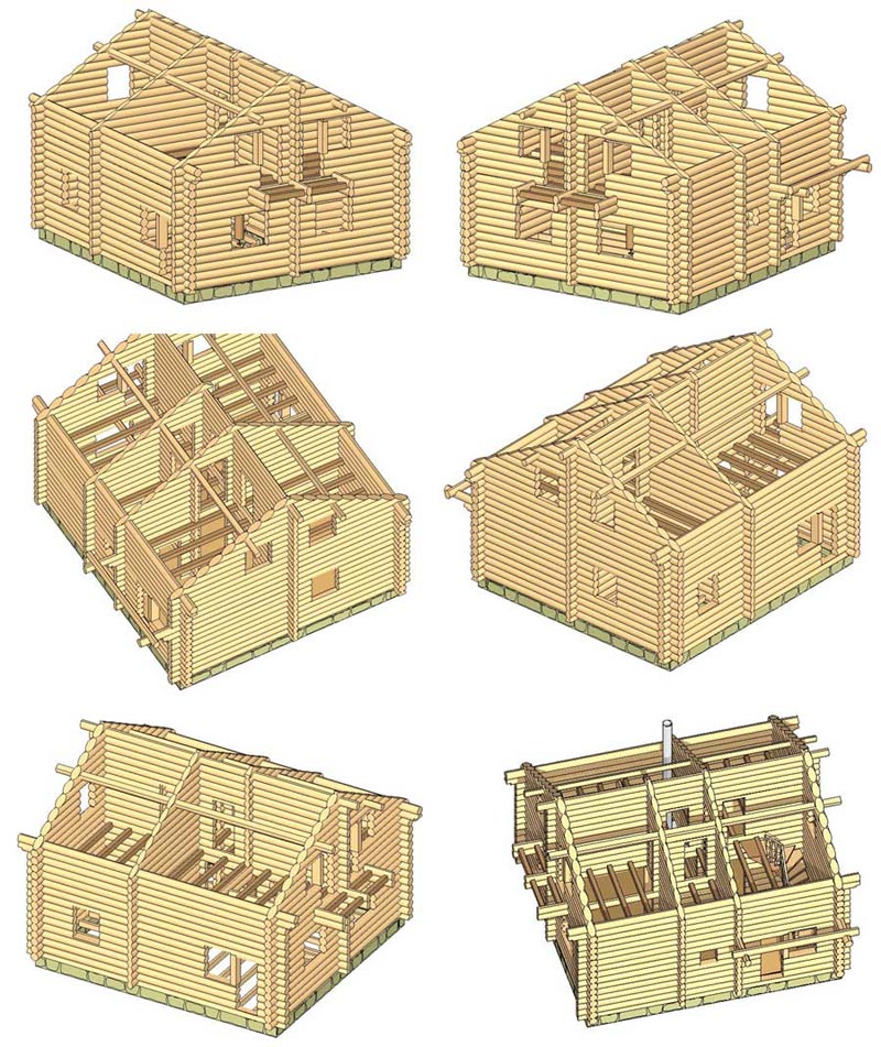 Модель сруба деревянного дома с террасой