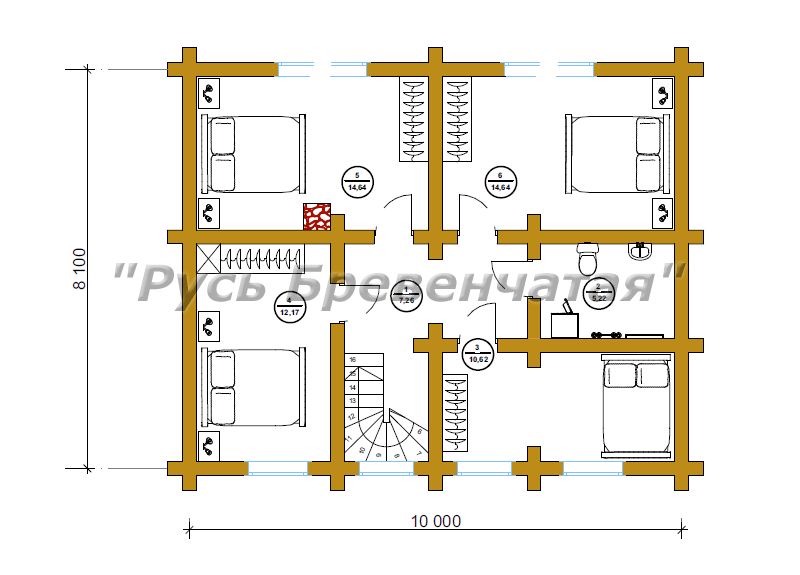 План второго этажа дома рубленного из бревна