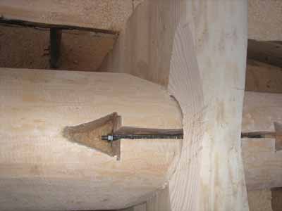Схематическое использование стяжки, представляющей собой оцинкованную шпильку длиной около полуметра с резьбой по всей длине