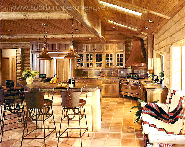  Кухня кантри для деревянного дома