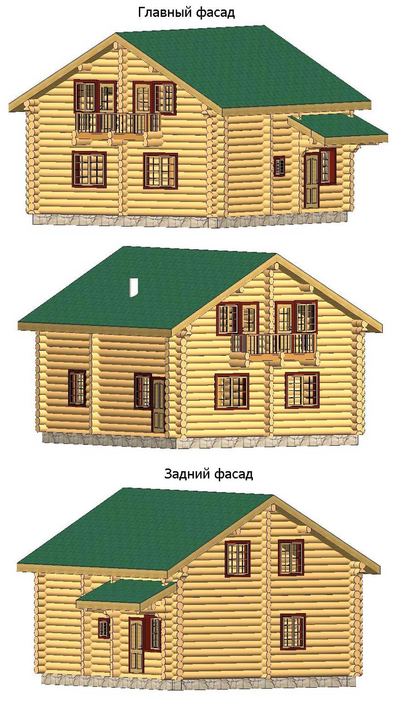 Фасады двухэтажного деревянного дома 