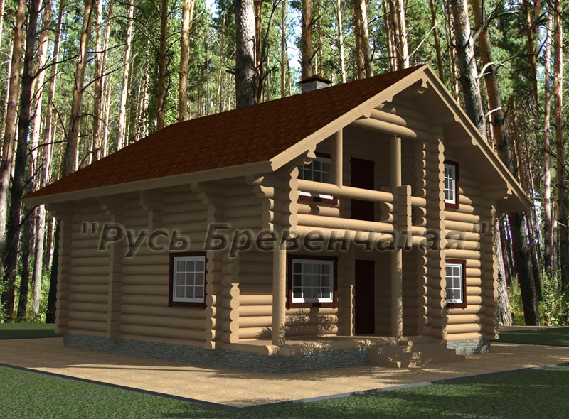 Проект деревянного дома из бревна с 2 входами и с 4 спальнями, цены уточняйте 