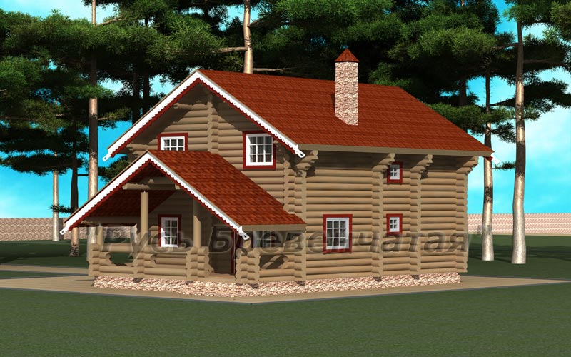 Дом из бревна для постоянного проживания с просторной крытой террасой