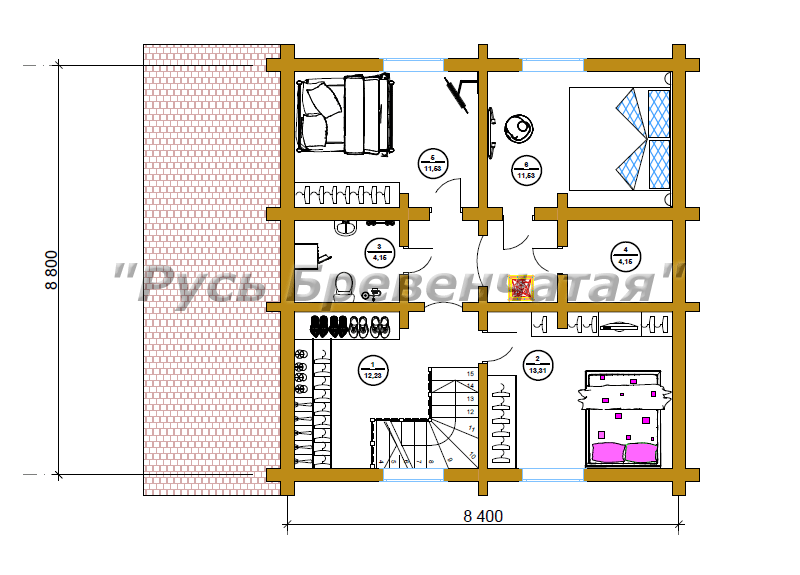 План второго этажа в деревянном доме с расстановкой мебели