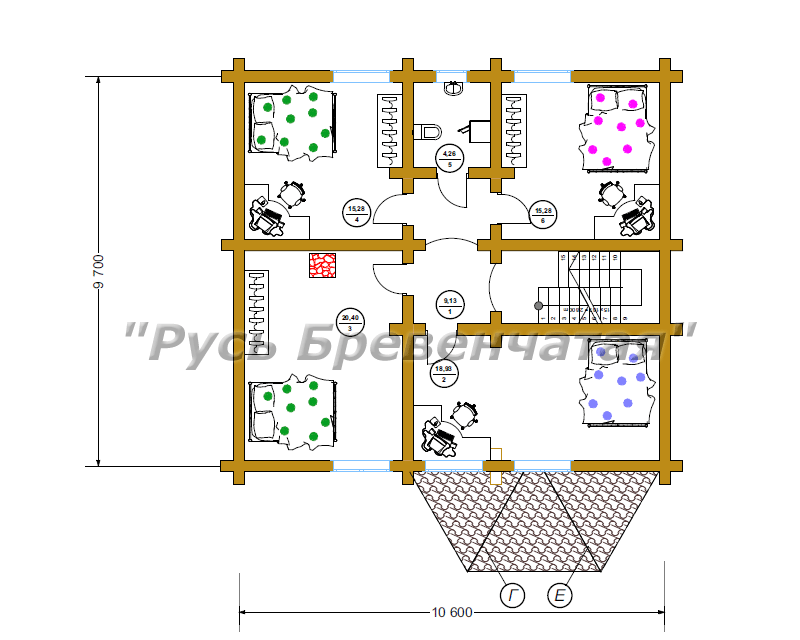 План второго этажа в деревянном доме с расстановкой мебели
