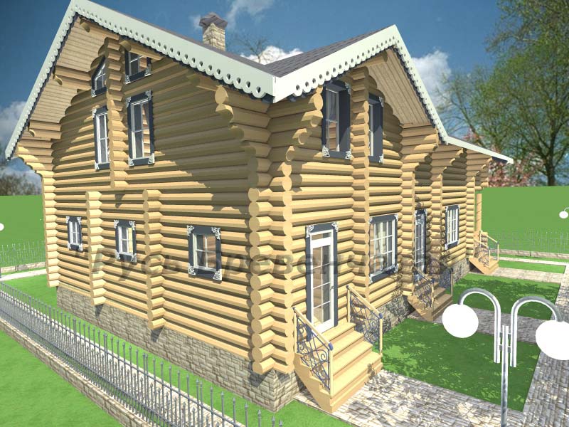 Двухэтажный деревянный коттедж с встроенной баней купить